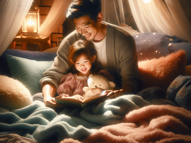 Parent and child reading a bedtime story