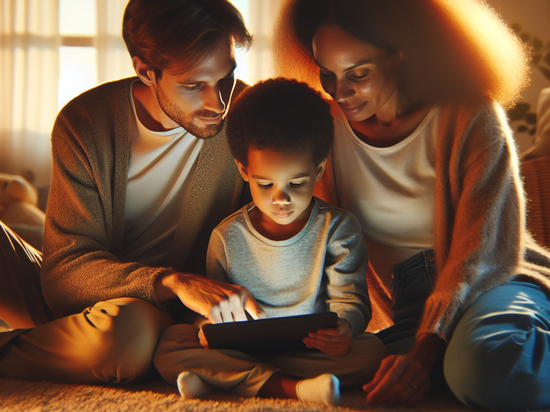 Family watching an educational video together