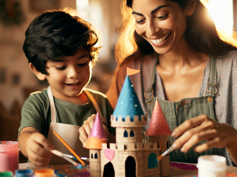 Parent and child creating a fairy tale castle